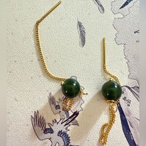 Long Chain Threader Hetian Jasper with Metal Gold